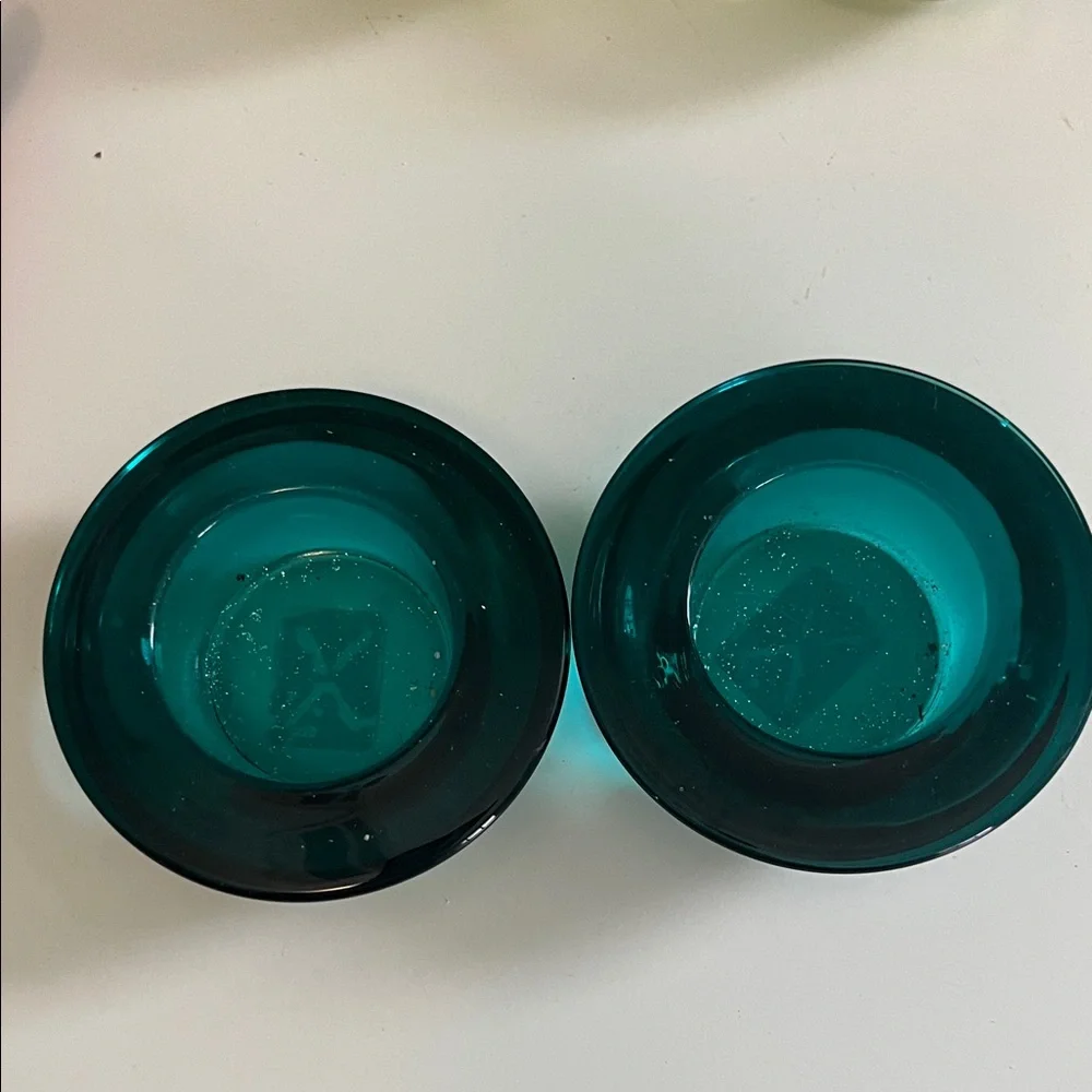 Crate&Barrel Green and Teal Glass Votive Bowl Set of 5